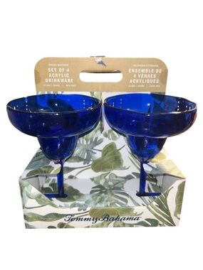 Tommy Bahama Blue Margarita Glasses Set of 4 13.5 OZ Acrylic Outdoor Party NWT